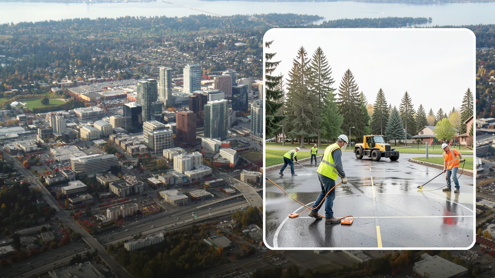 Basketball Court Cleaning in Bellevue, King County, WA - Pressure cleaning that restores traction and appearance to outdoor public basketball courts.