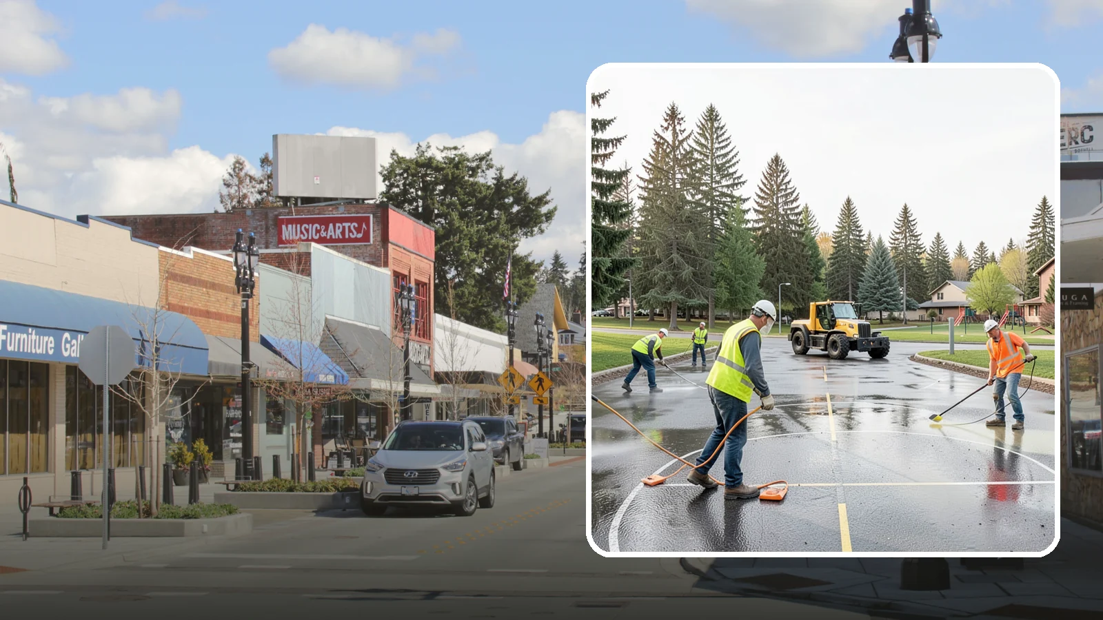 Basketball Court Cleaning in Bothell, King County, WA - Pressure cleaning that restores traction and appearance to outdoor public basketball courts.