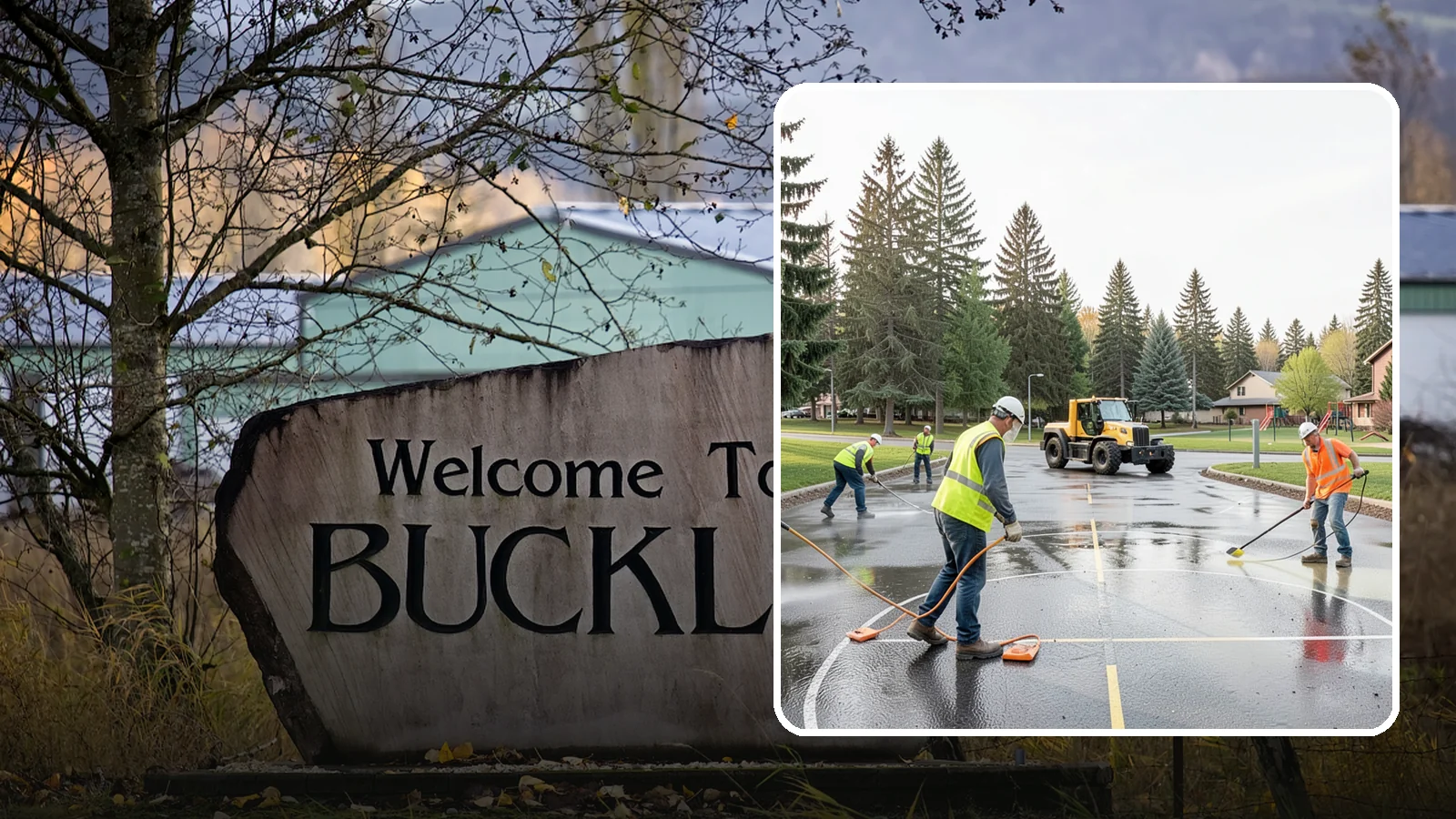 Basketball Court Cleaning in Buckley, Pierce County, WA - Pressure cleaning that restores traction and appearance to outdoor public basketball courts.