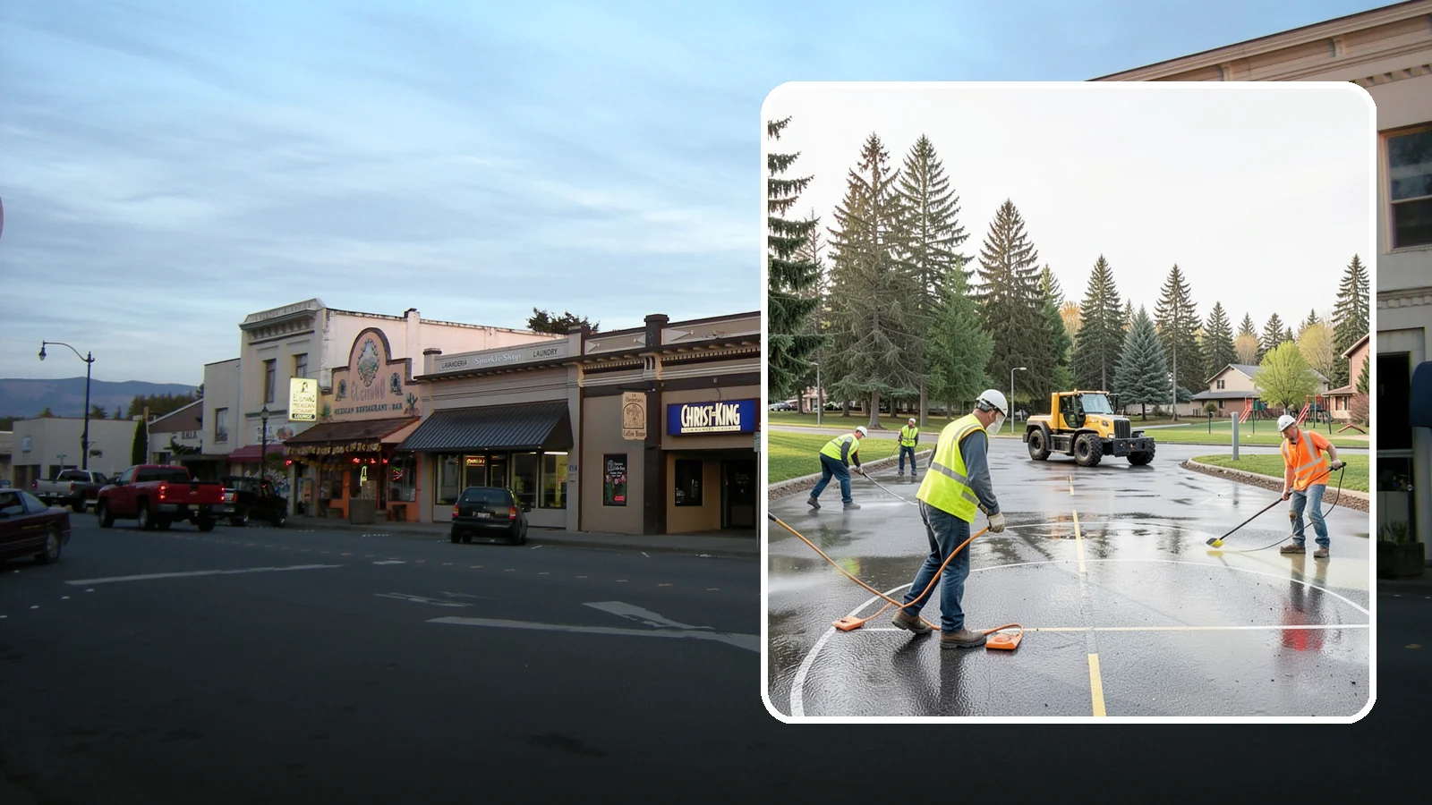 Basketball Court Cleaning in Burlington, Skagit County, WA - Pressure cleaning that restores traction and appearance to outdoor public basketball courts.