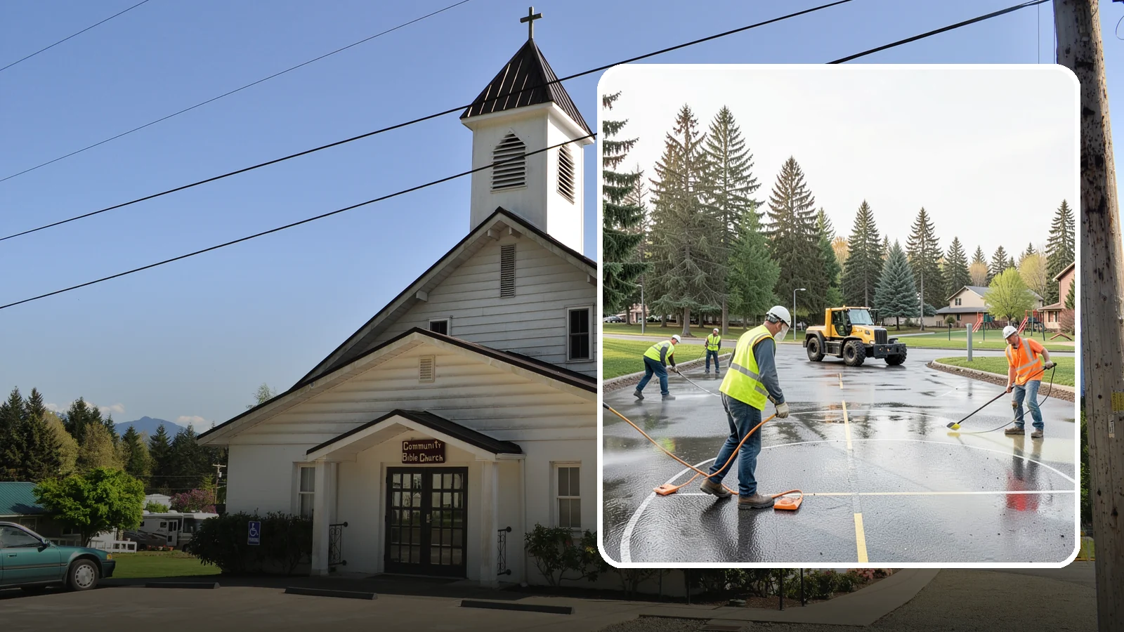 Basketball Court Cleaning in Concrete, Skagit County, WA - Pressure cleaning that restores traction and appearance to outdoor public basketball courts.