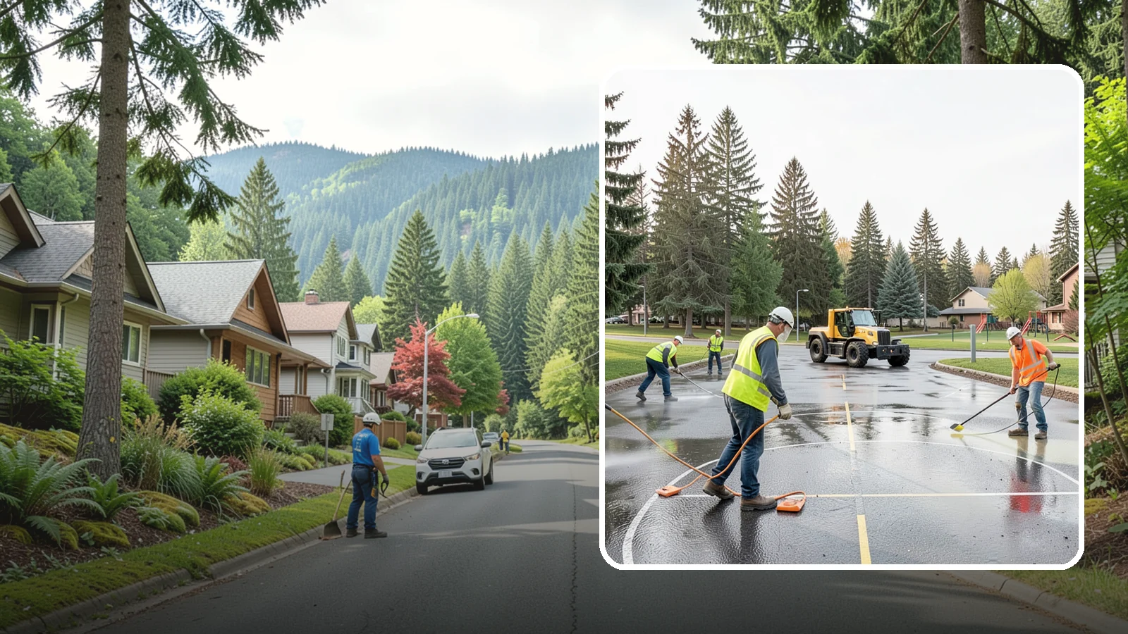 Basketball Court Cleaning in Darrington, Snohomish County, WA - Pressure cleaning that restores traction and appearance to outdoor public basketball courts.