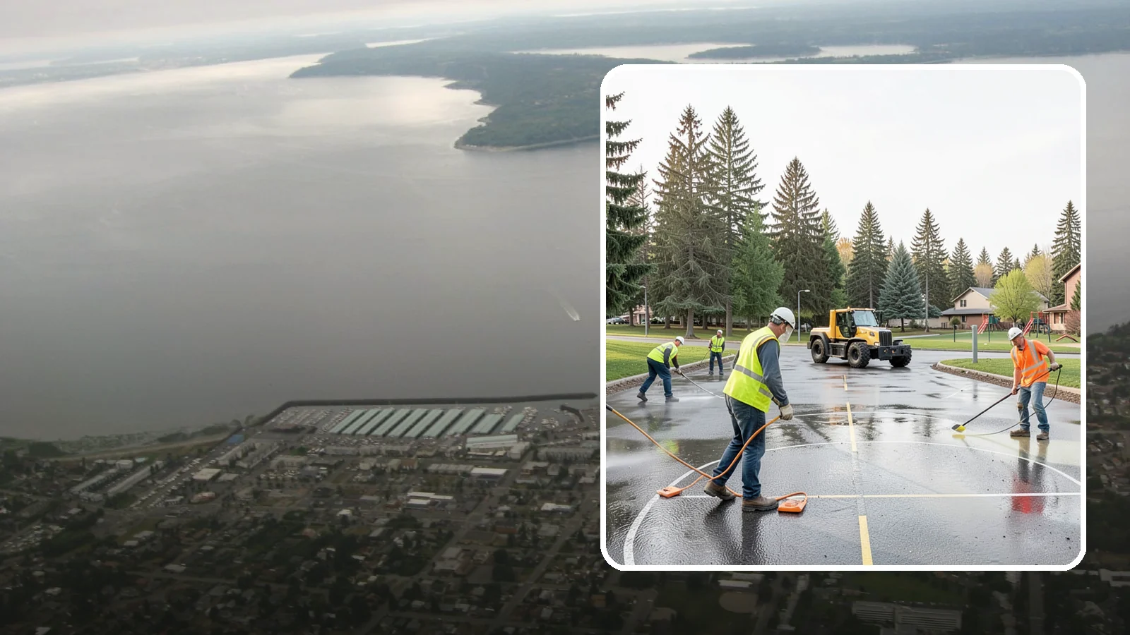 Basketball Court Cleaning in Des Moines, King County, WA - Pressure cleaning that restores traction and appearance to outdoor public basketball courts.
