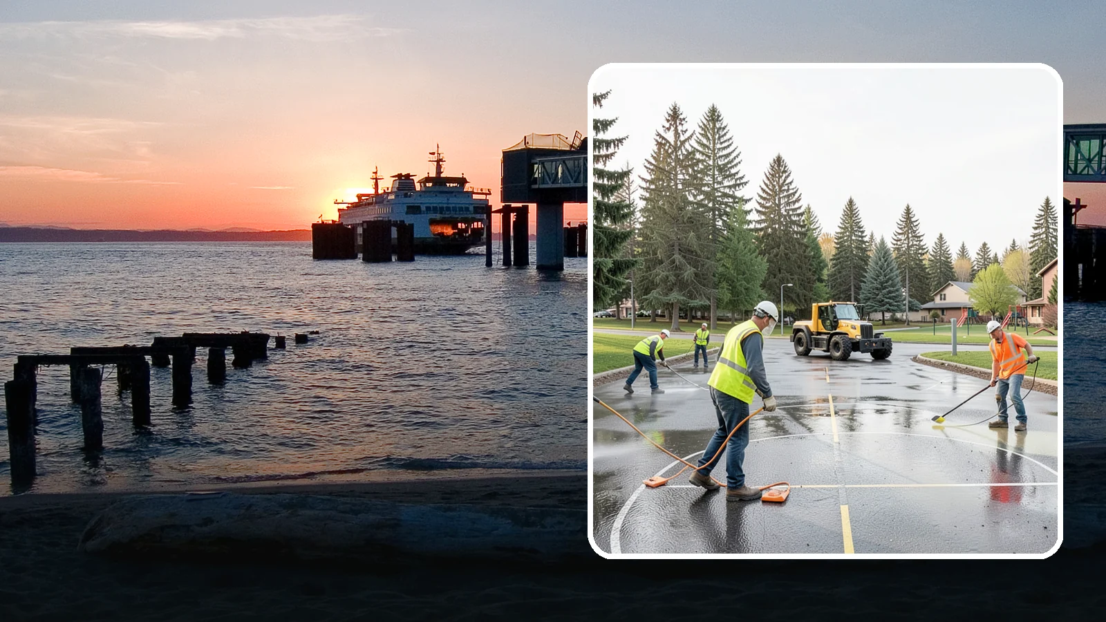 Basketball Court Cleaning in Edmonds, Snohomish County, WA - Pressure cleaning that restores traction and appearance to outdoor public basketball courts.