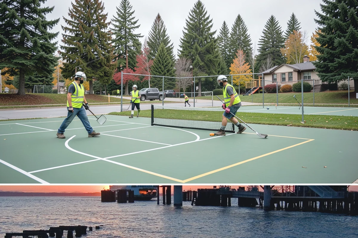 Basketball Court Cleaning in Edmonds, Snohomish County, WA - Cleaning is most effective from spring through fall, with a pre-season wash recommended before summer programming begins.