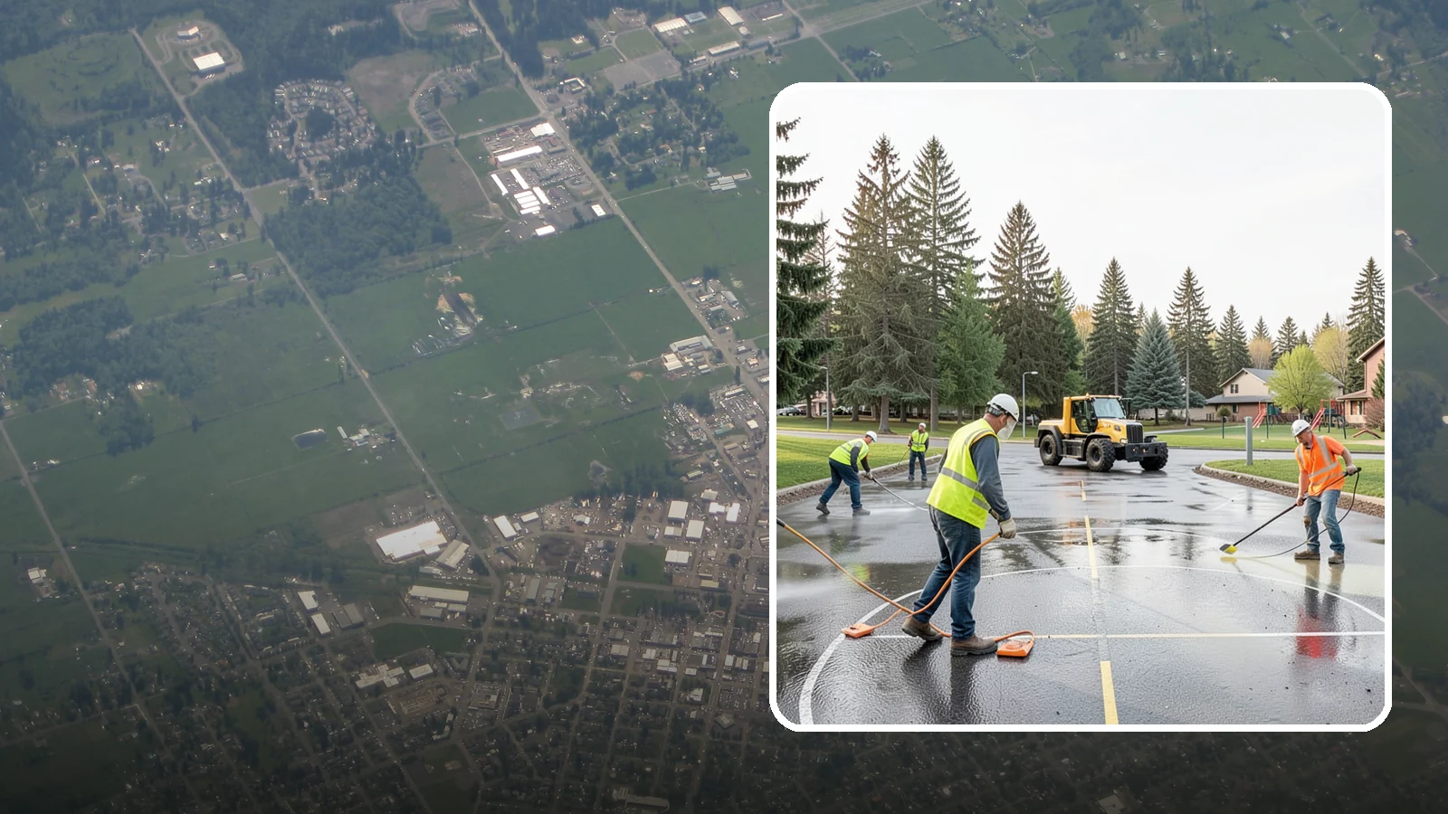 Basketball Court Cleaning in Enumclaw, King County, WA - Pressure cleaning that restores traction and appearance to outdoor public basketball courts.