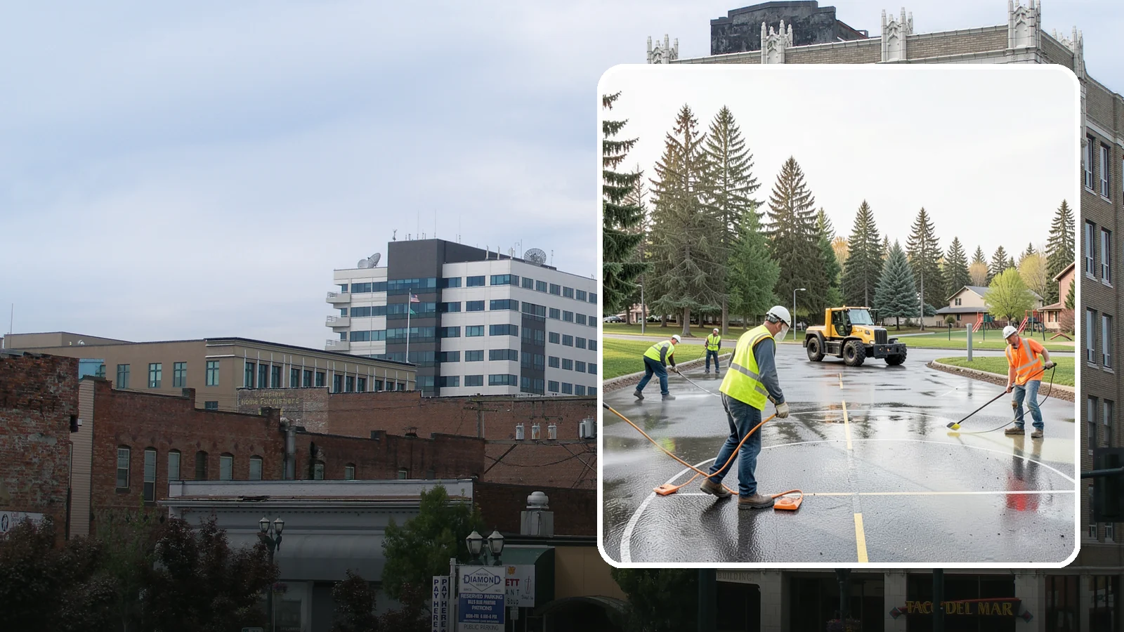 Basketball Court Cleaning in Everett, Snohomish County, WA - Pressure cleaning that restores traction and appearance to outdoor public basketball courts.