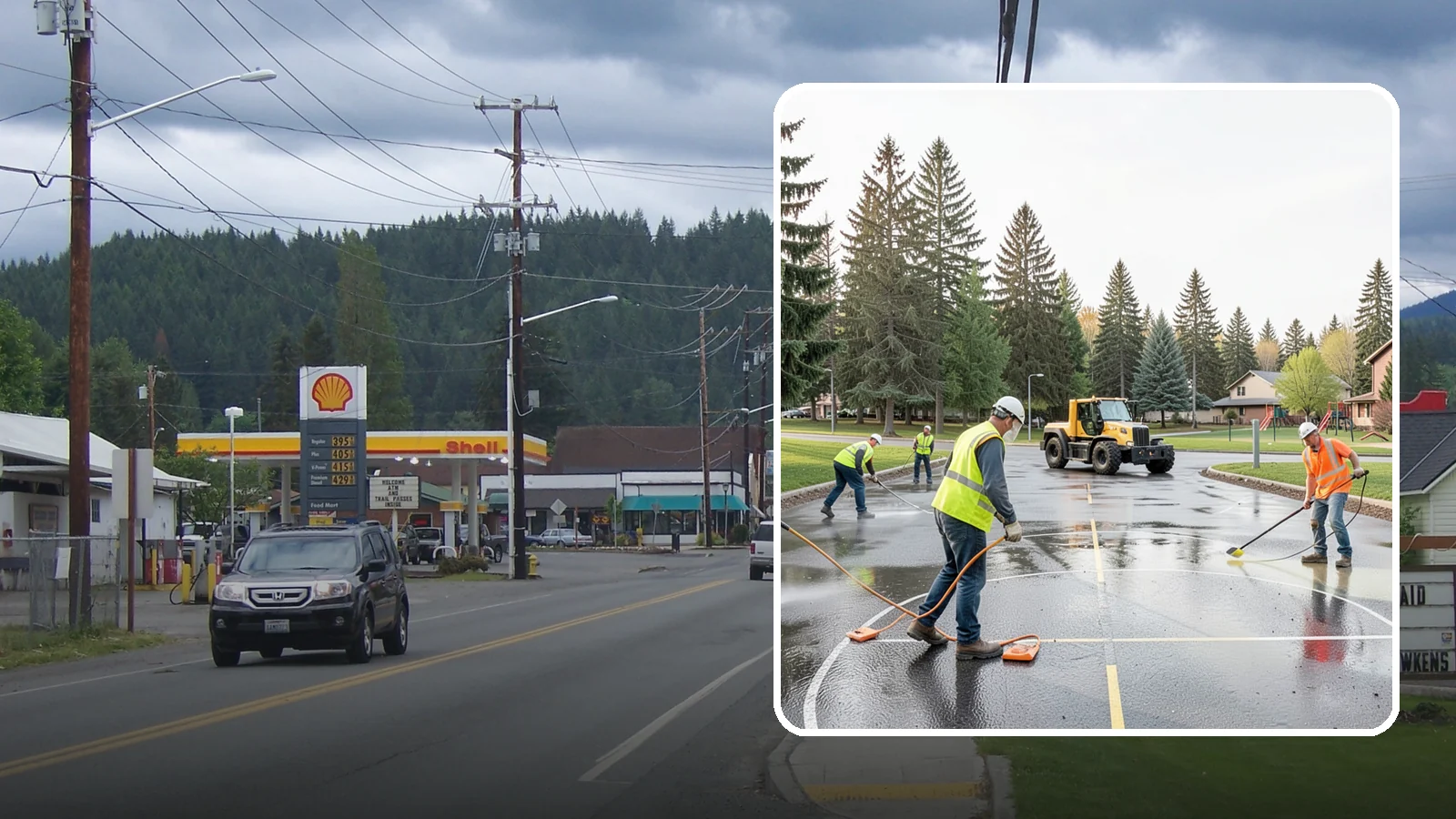 Basketball Court Cleaning in Granite Falls, Snohomish County, WA - Pressure cleaning that restores traction and appearance to outdoor public basketball courts.