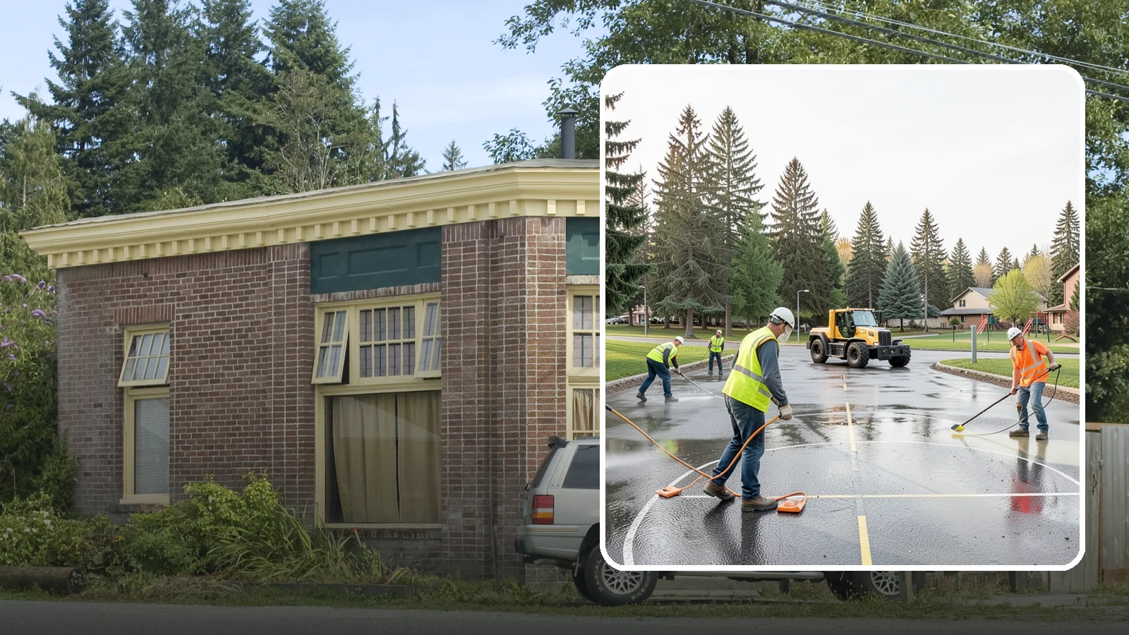 Basketball Court Cleaning in Hamilton, Skagit County, WA - Pressure cleaning that restores traction and appearance to outdoor public basketball courts.
