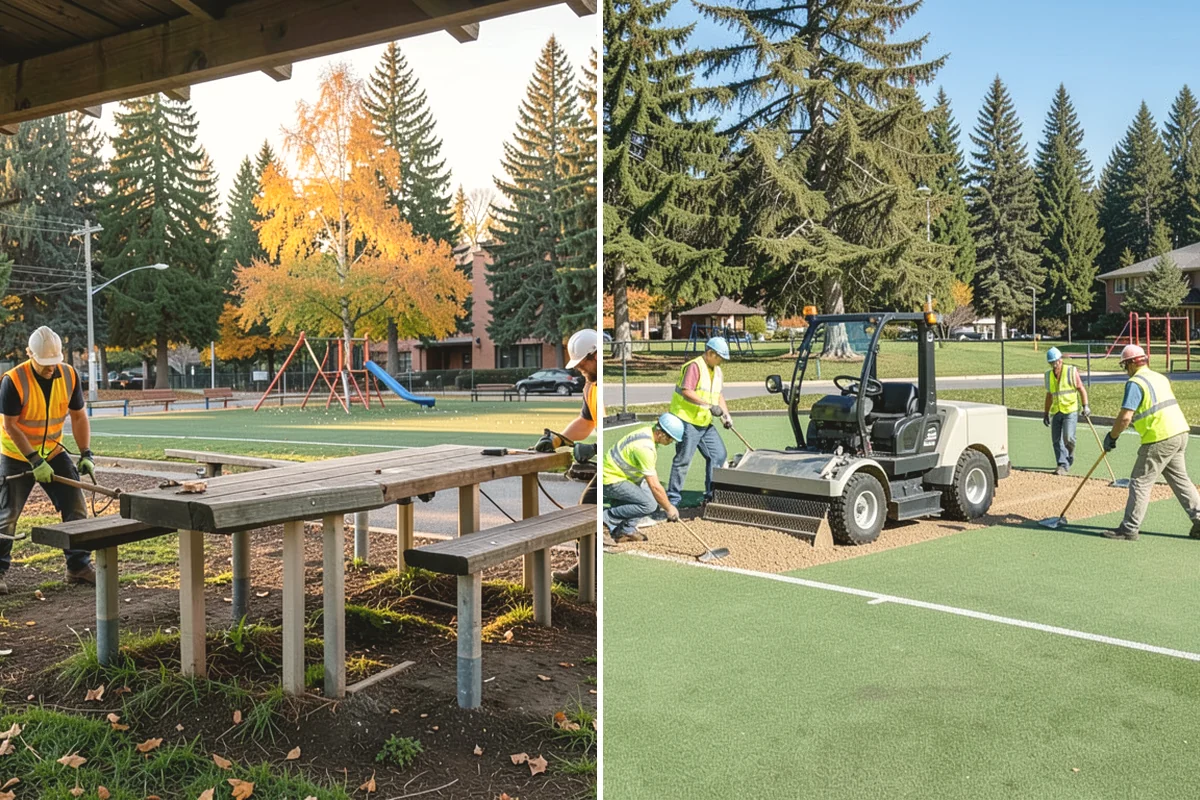Basketball Court Cleaning in Issaquah, King County, WA - Inspect surface coating, key paint, and drainage conditions