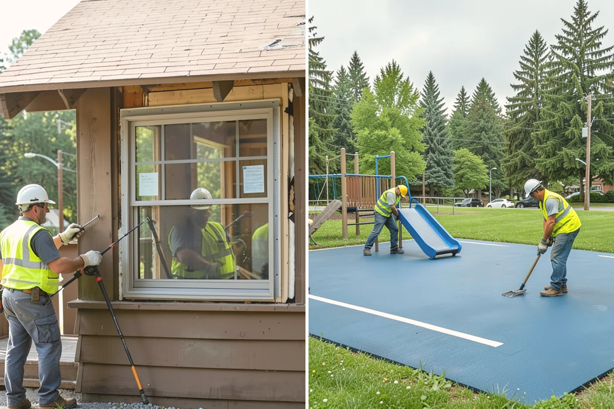 Basketball Court Cleaning in Kent, King County, WA - Inspect surface coating, key paint, and drainage conditions