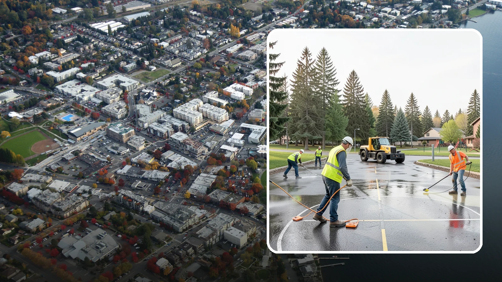 Basketball Court Cleaning in Kirkland, King County, WA - Pressure cleaning that restores traction and appearance to outdoor public basketball courts.
