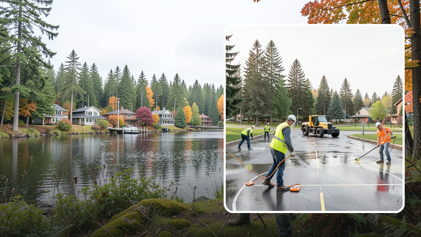 Basketball Court Cleaning in La Conner, Skagit County, WA - Pressure cleaning that restores traction and appearance to outdoor public basketball courts.