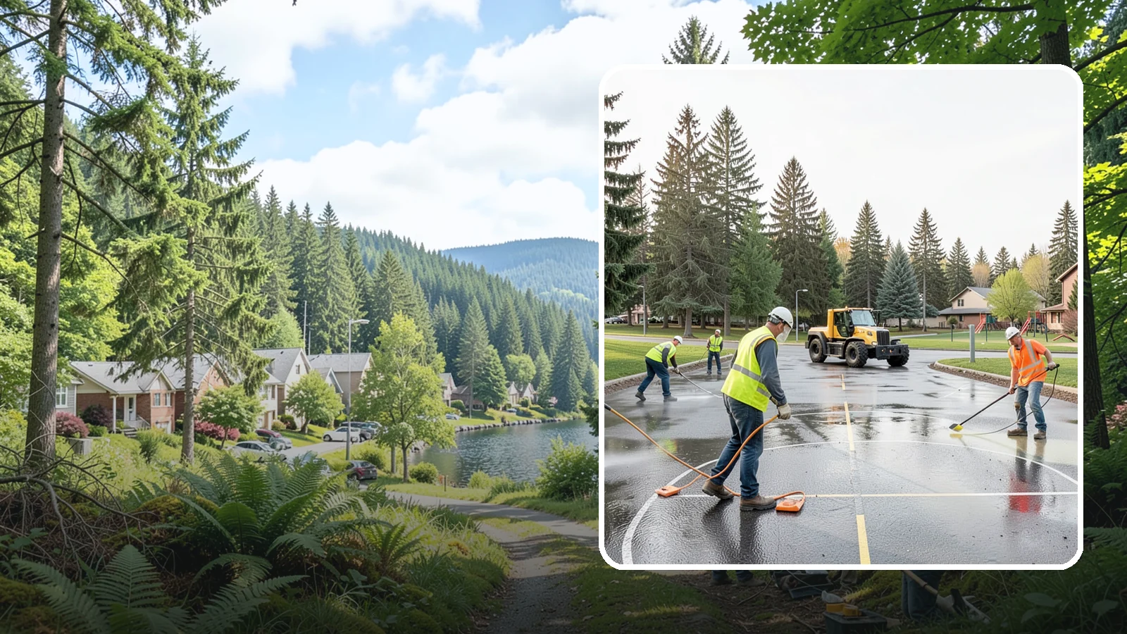 Basketball Court Cleaning in Lake Forest Park, King County, WA - Pressure cleaning that restores traction and appearance to outdoor public basketball courts.