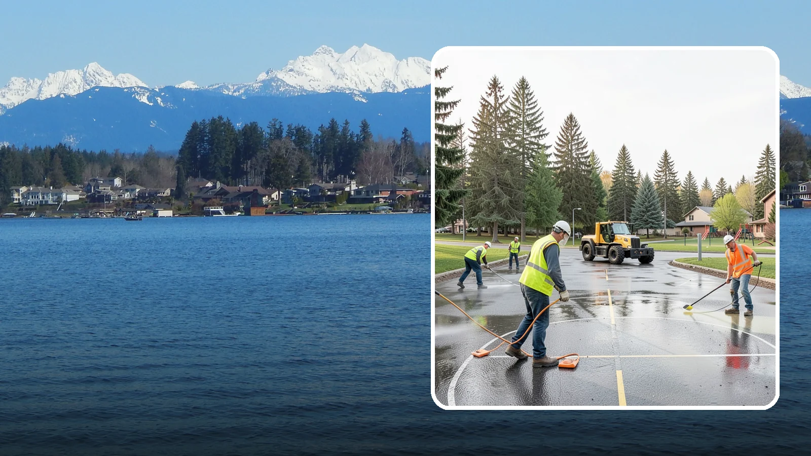 Basketball Court Cleaning in Lake Stevens, Snohomish County, WA - Pressure cleaning that restores traction and appearance to outdoor public basketball courts.