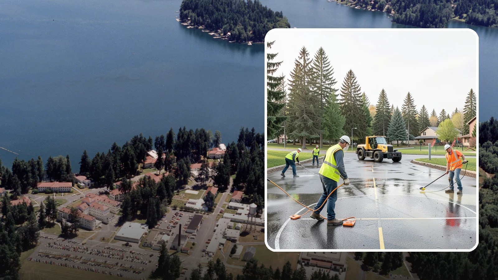 Basketball Court Cleaning in Lakewood, Pierce County, WA - Pressure cleaning that restores traction and appearance to outdoor public basketball courts.