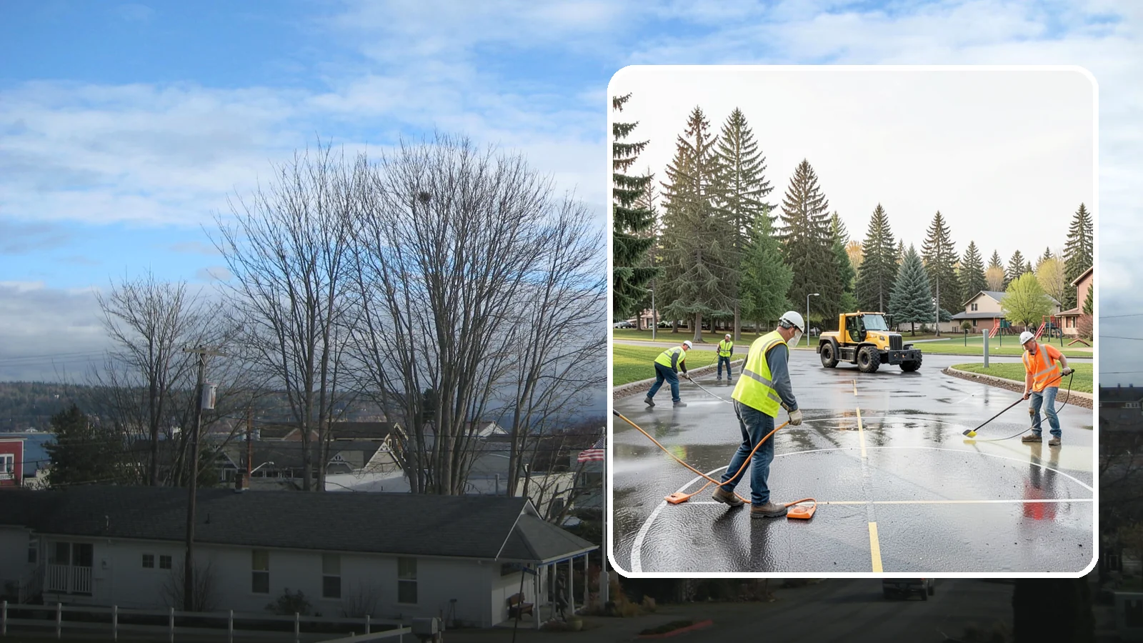 Basketball Court Cleaning in Langley, Island County, WA - Pressure cleaning that restores traction and appearance to outdoor public basketball courts.