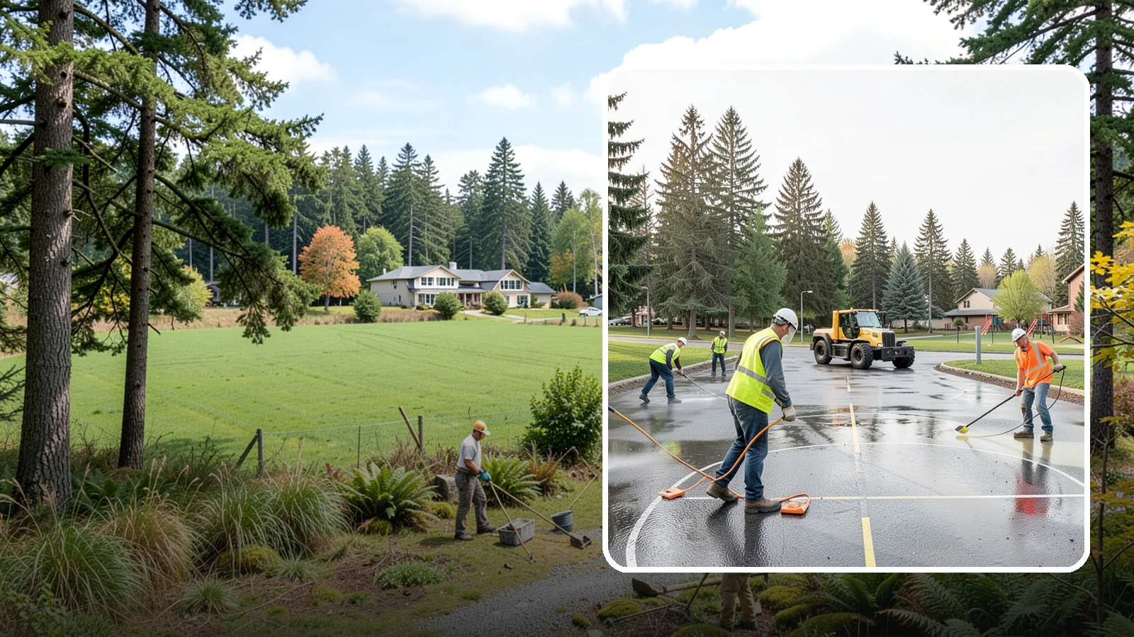 Basketball Court Cleaning in Lyman, Skagit County, WA - Pressure cleaning that restores traction and appearance to outdoor public basketball courts.