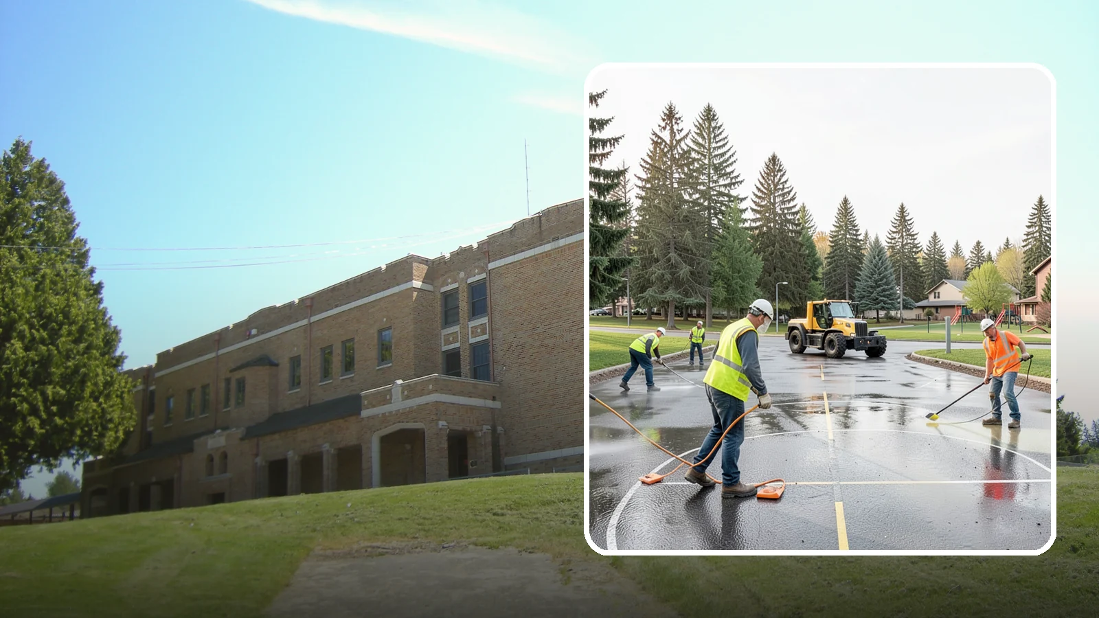 Basketball Court Cleaning in Maple Valley, King County, WA - Pressure cleaning that restores traction and appearance to outdoor public basketball courts.
