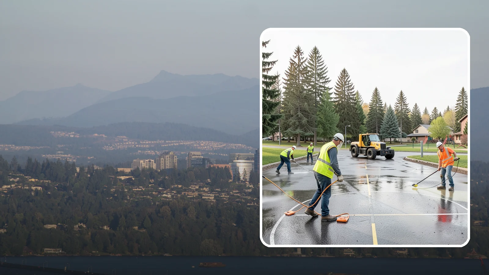 Basketball Court Cleaning in Medina, King County, WA - Pressure cleaning that restores traction and appearance to outdoor public basketball courts.