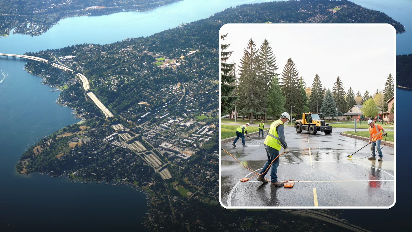 Basketball Court Cleaning in Mercer Island, King County, WA - Pressure cleaning that restores traction and appearance to outdoor public basketball courts.