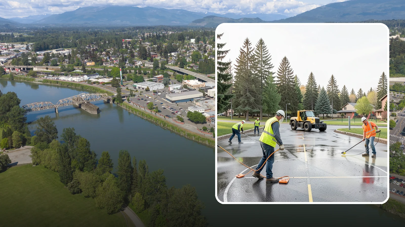 Basketball Court Cleaning in Mount Vernon, Skagit County, WA - Pressure cleaning that restores traction and appearance to outdoor public basketball courts.