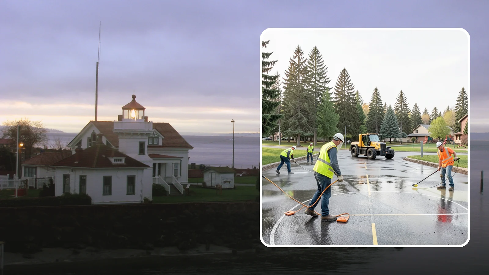 Basketball Court Cleaning in Mukilteo, Snohomish County, WA - Pressure cleaning that restores traction and appearance to outdoor public basketball courts.