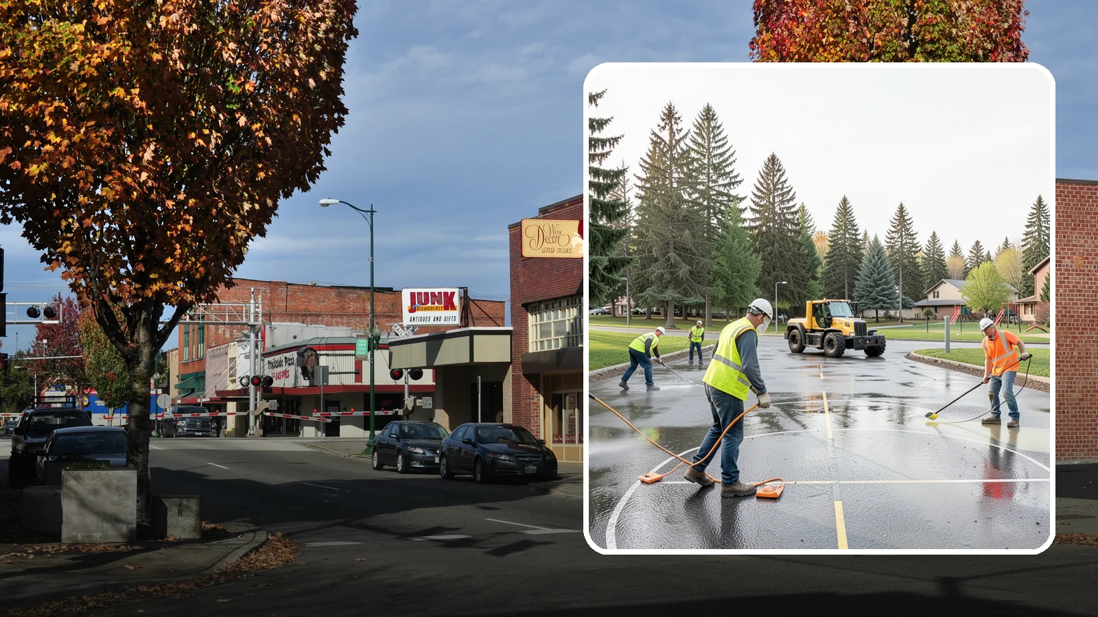 Basketball Court Cleaning in Puyallup, Pierce County, WA - Pressure cleaning that restores traction and appearance to outdoor public basketball courts.