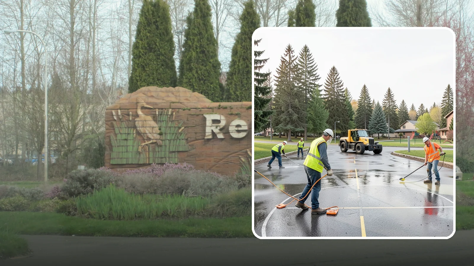 Basketball Court Cleaning in Renton, King County, WA - Pressure cleaning that restores traction and appearance to outdoor public basketball courts.