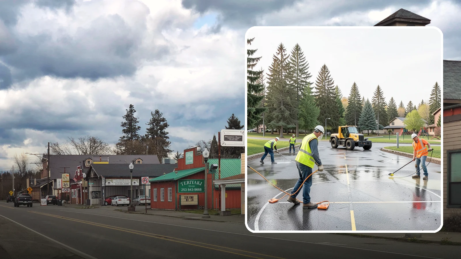 Basketball Court Cleaning in Roy, Pierce County, WA - Pressure cleaning that restores traction and appearance to outdoor public basketball courts.