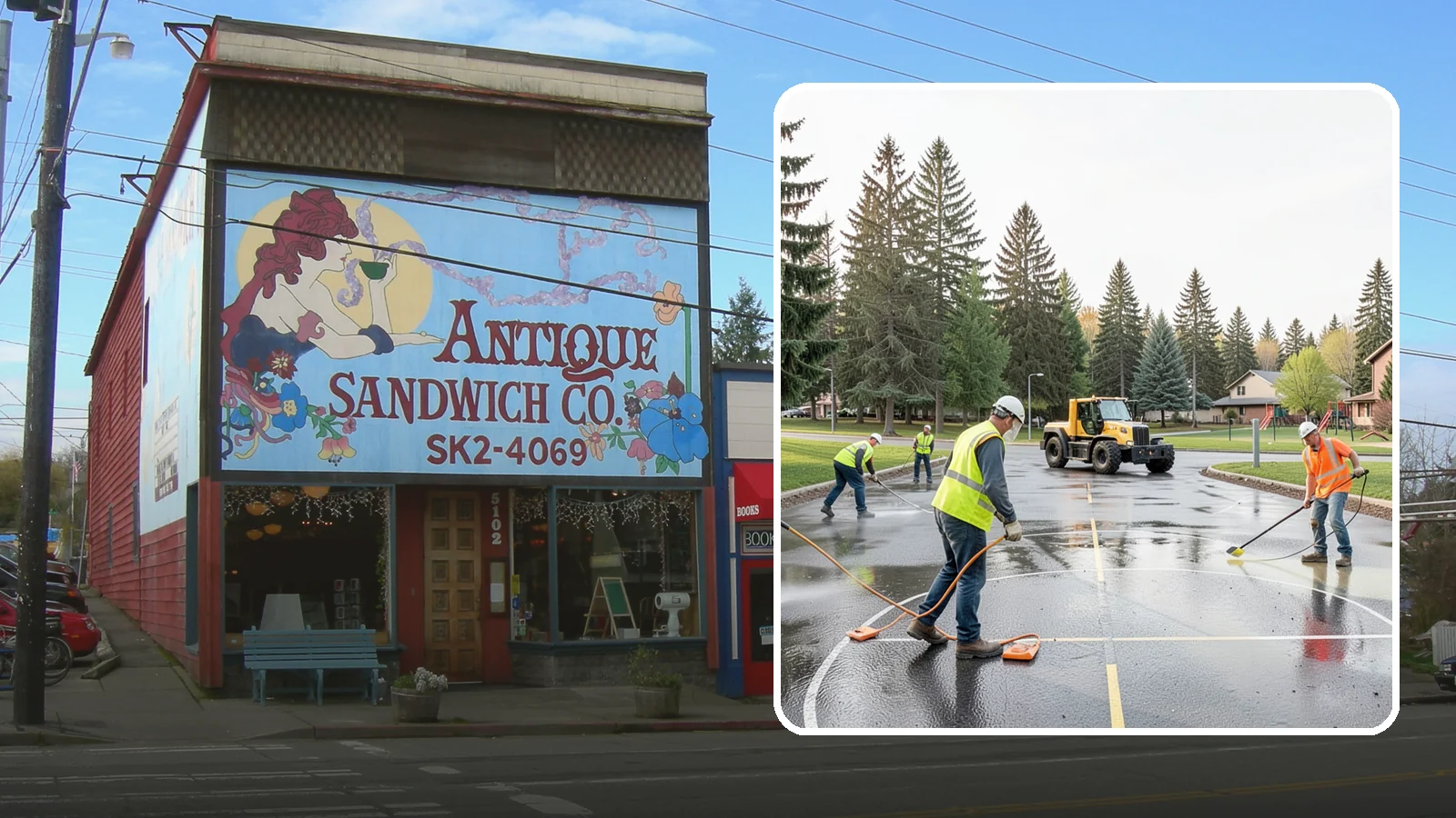 Basketball Court Cleaning in Ruston, Pierce County, WA - Pressure cleaning that restores traction and appearance to outdoor public basketball courts.