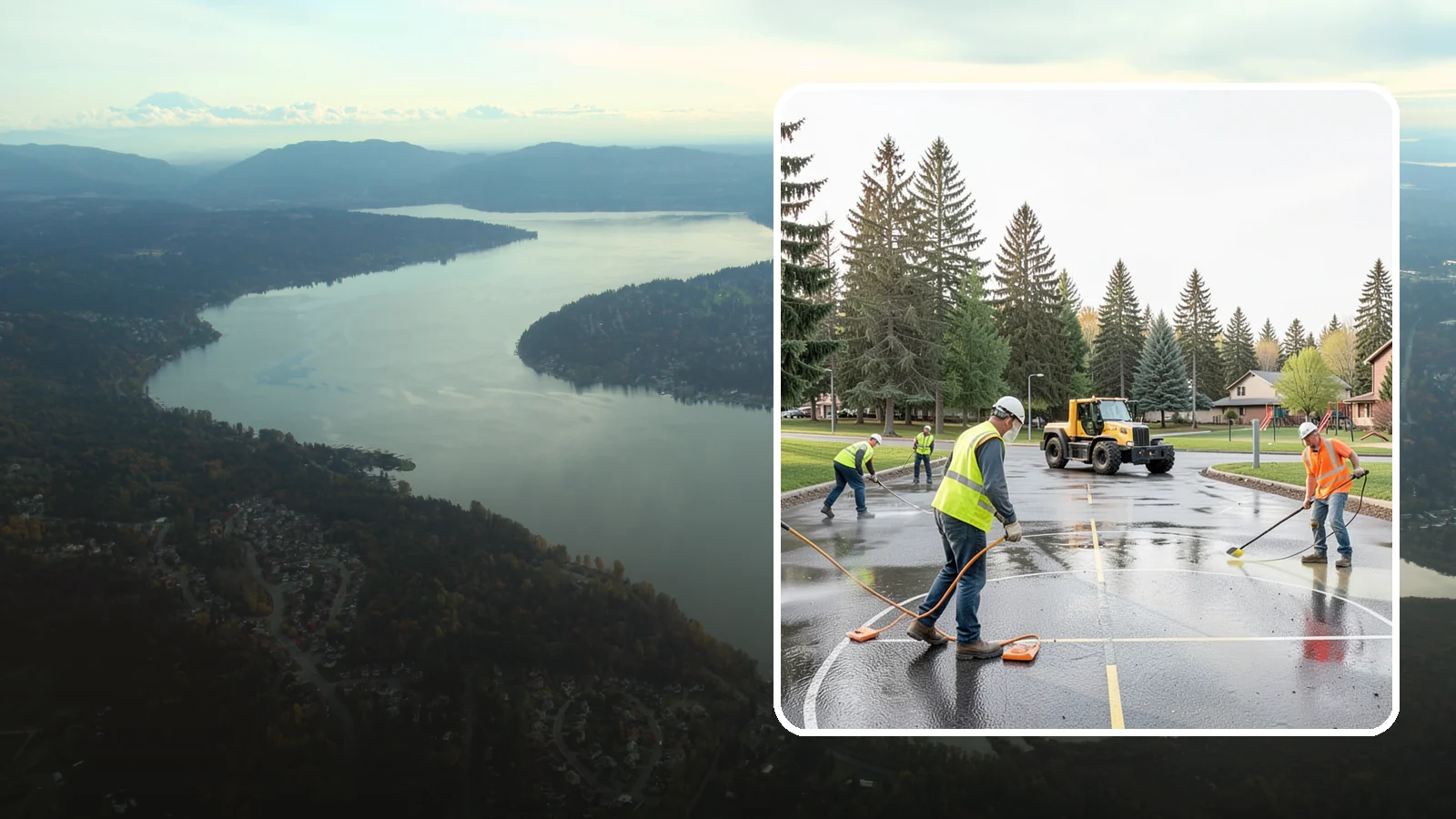 Basketball Court Cleaning in Sammamish, King County, WA - Pressure cleaning that restores traction and appearance to outdoor public basketball courts.