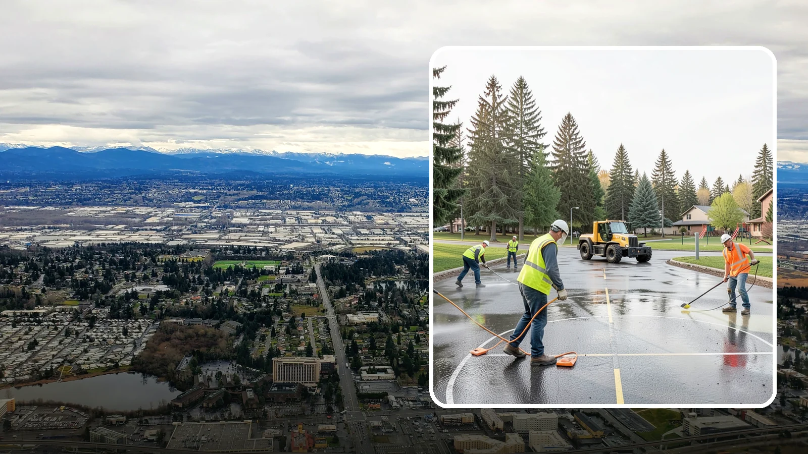 Basketball Court Cleaning in SeaTac, King County, WA - Pressure cleaning that restores traction and appearance to outdoor public basketball courts.