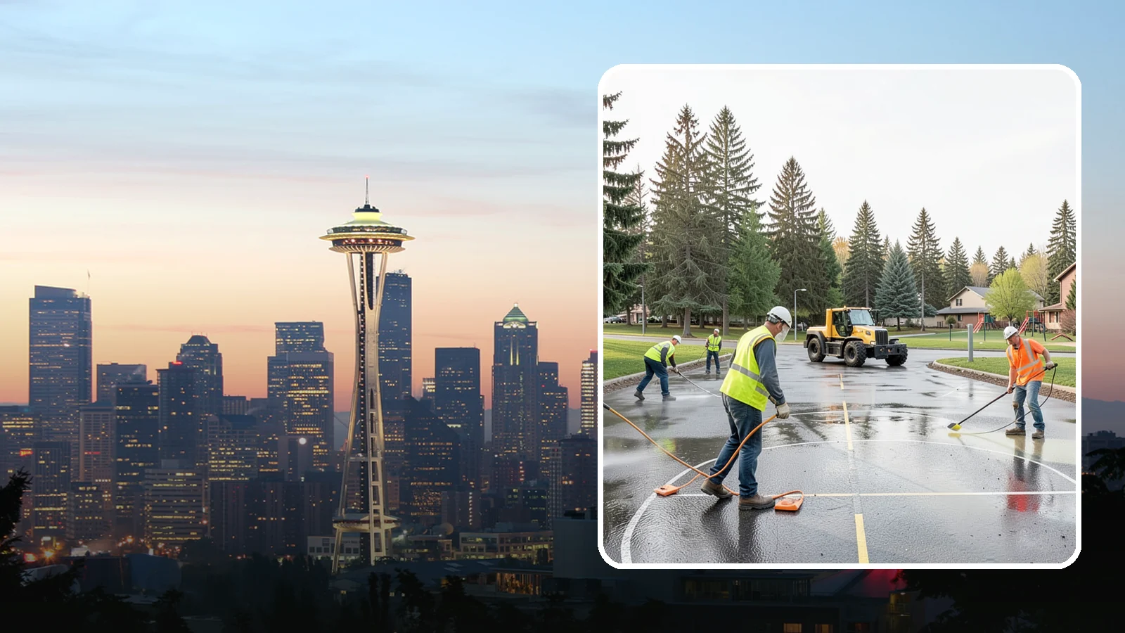 Basketball Court Cleaning in Seattle, King County, WA - Pressure cleaning that restores traction and appearance to outdoor public basketball courts.