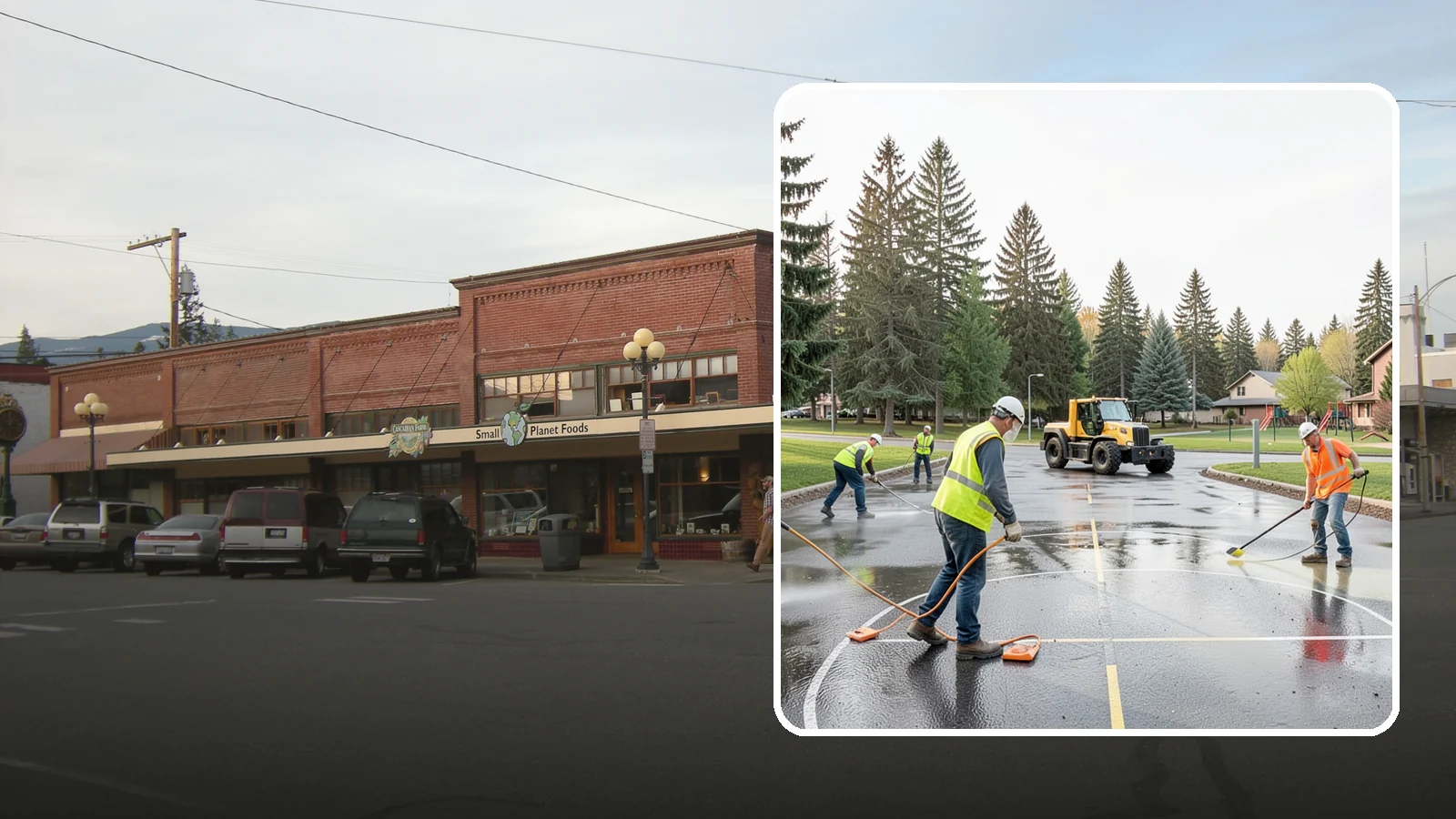 Basketball Court Cleaning in Sedro-Woolley, Skagit County, WA - Pressure cleaning that restores traction and appearance to outdoor public basketball courts.