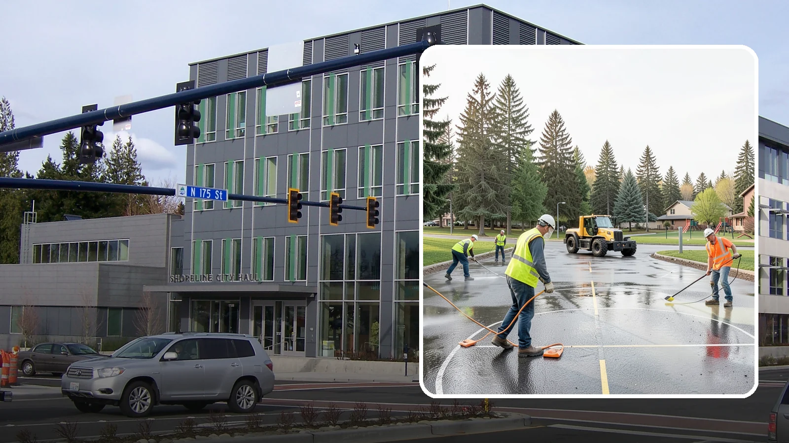 Basketball Court Cleaning in Shoreline, King County, WA - Pressure cleaning that restores traction and appearance to outdoor public basketball courts.