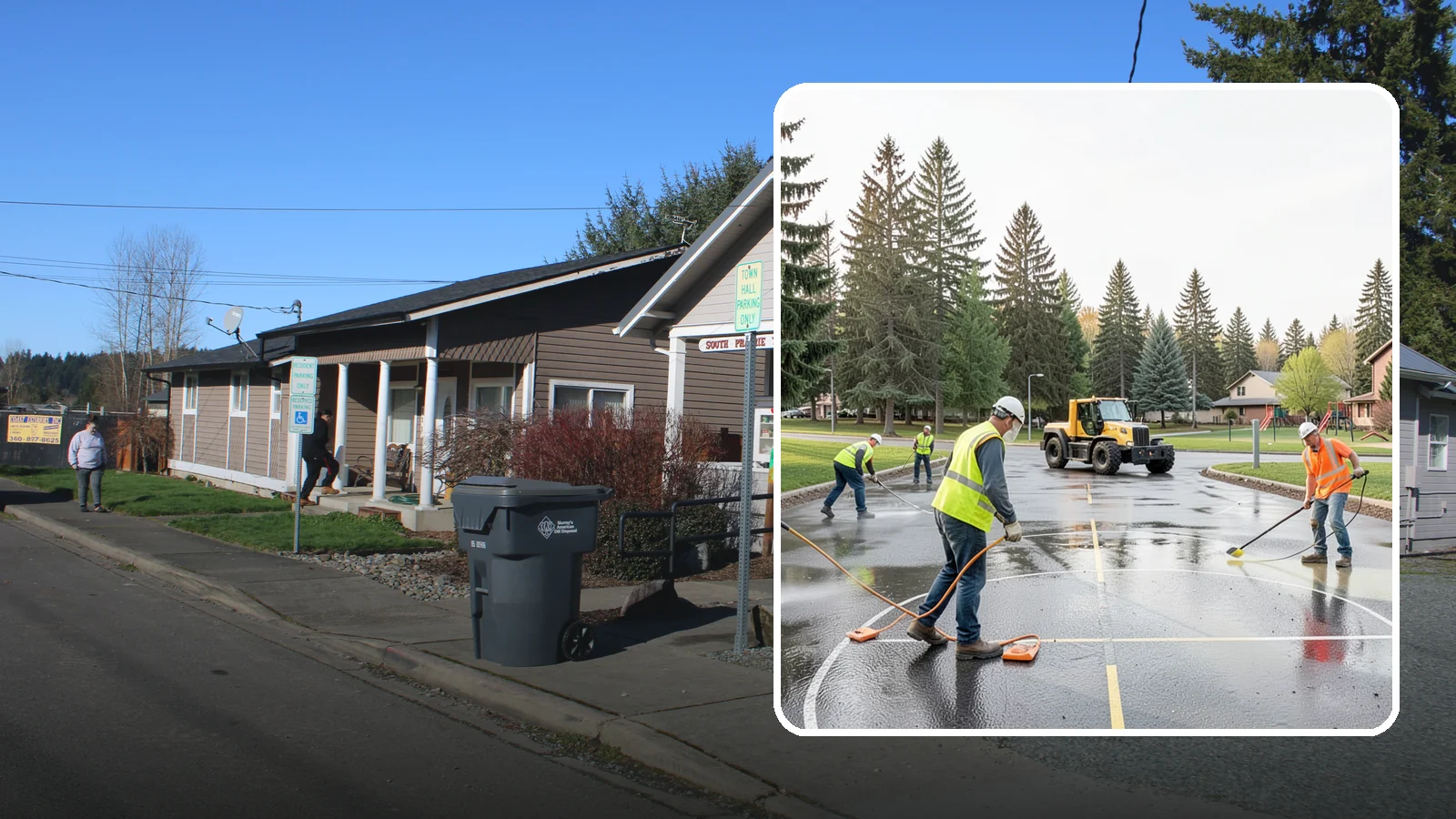 Basketball Court Cleaning in South Prairie, Pierce County, WA - Pressure cleaning that restores traction and appearance to outdoor public basketball courts.