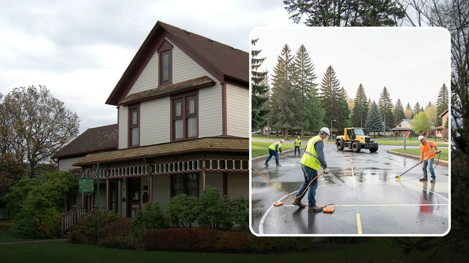 Basketball Court Cleaning in Sumner, Pierce County, WA - Pressure cleaning that restores traction and appearance to outdoor public basketball courts.
