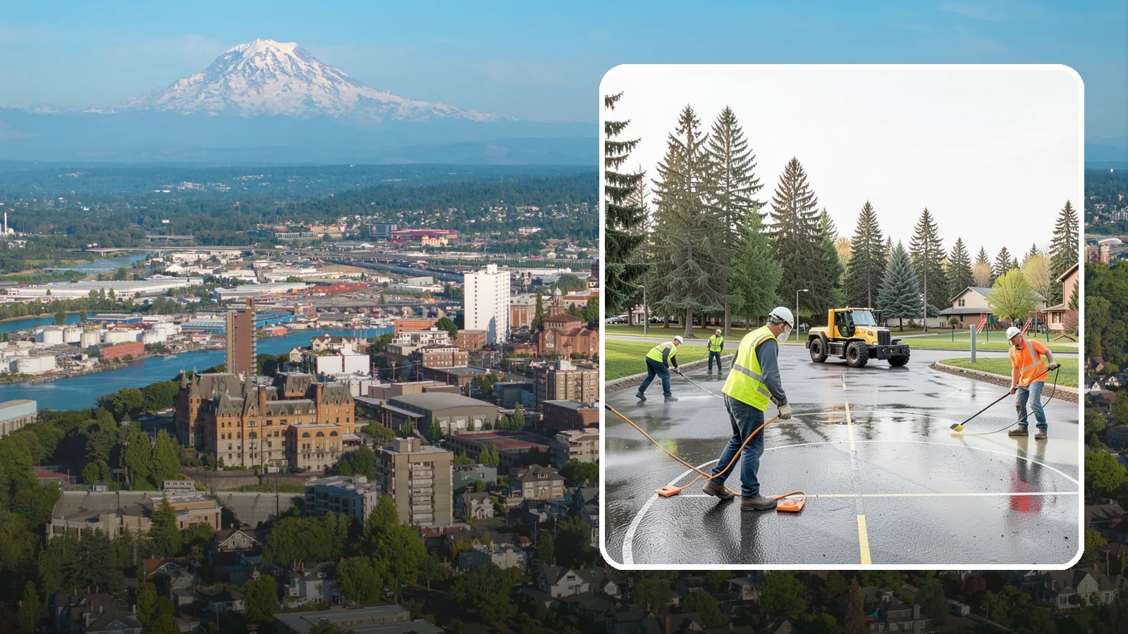 Basketball Court Cleaning in Tacoma, Pierce County, WA - Pressure cleaning that restores traction and appearance to outdoor public basketball courts.