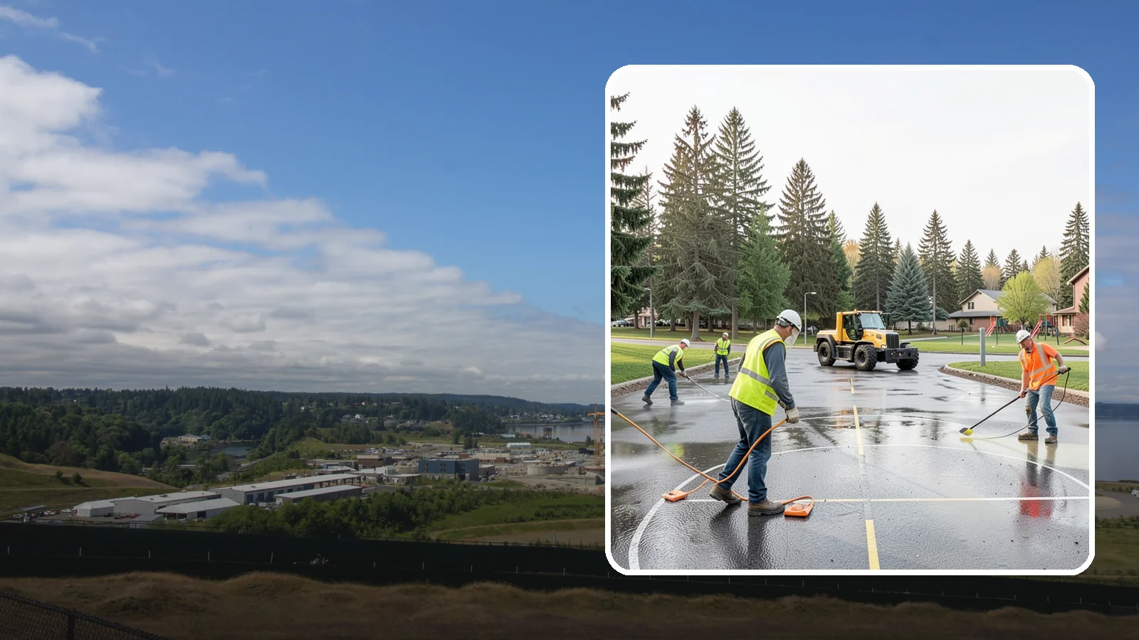 Basketball Court Cleaning in University Place, Pierce County, WA - Pressure cleaning that restores traction and appearance to outdoor public basketball courts.