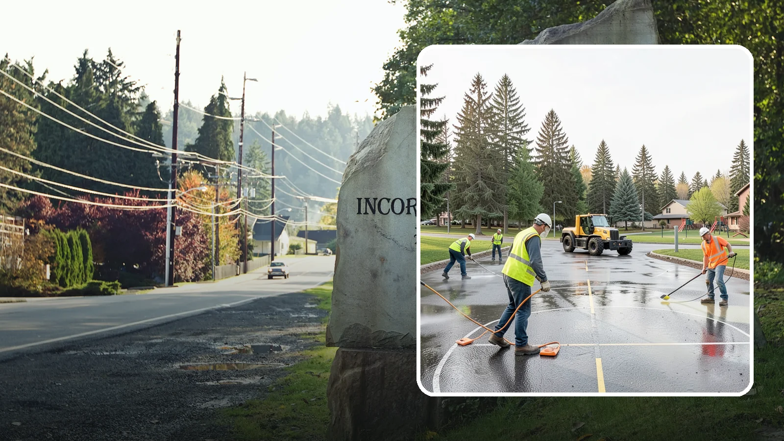 Basketball Court Cleaning in Wilkeson, Pierce County, WA - Pressure cleaning that restores traction and appearance to outdoor public basketball courts.