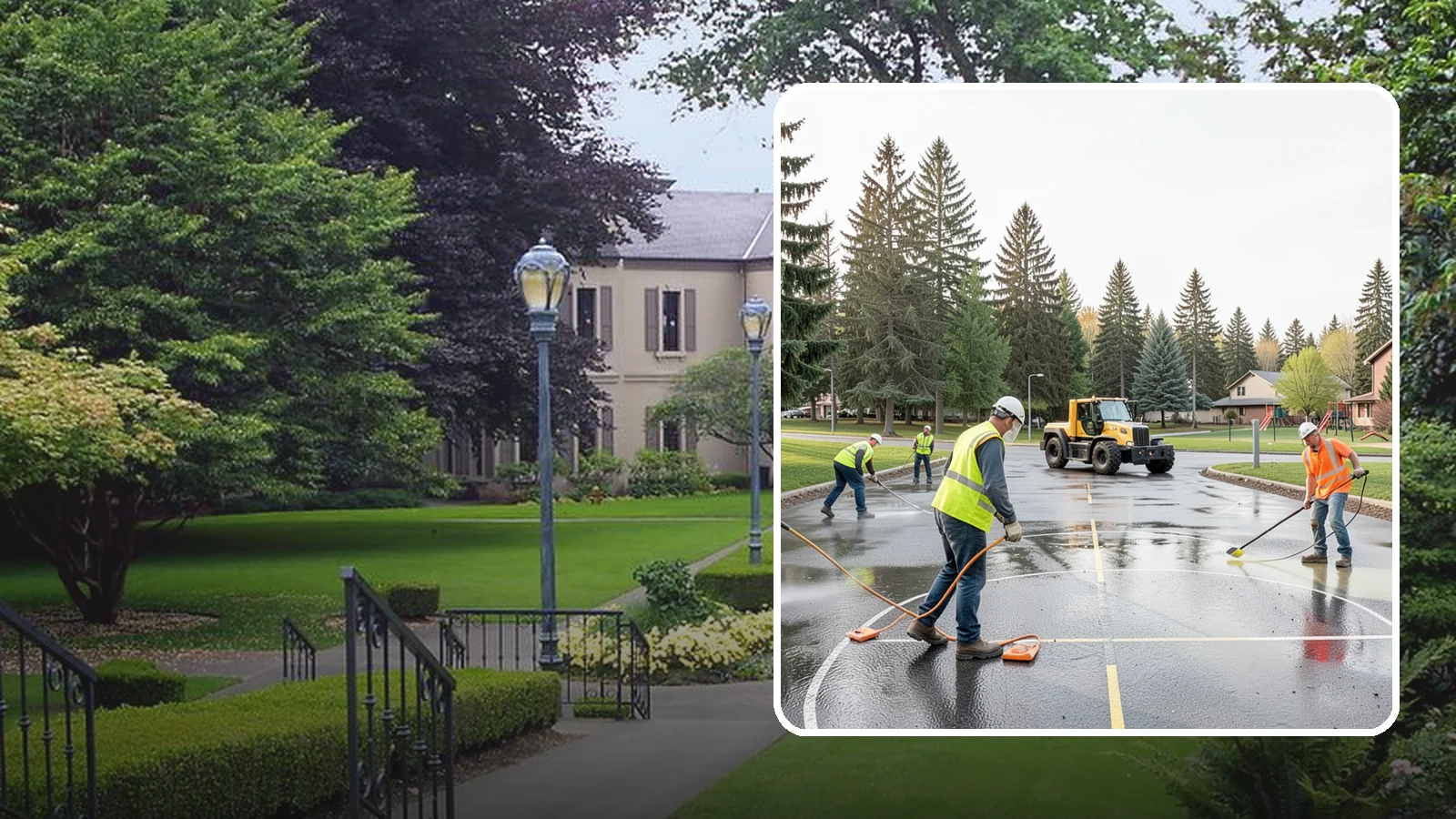 Basketball Court Cleaning in Woodinville, King County, WA - Pressure cleaning that restores traction and appearance to outdoor public basketball courts.