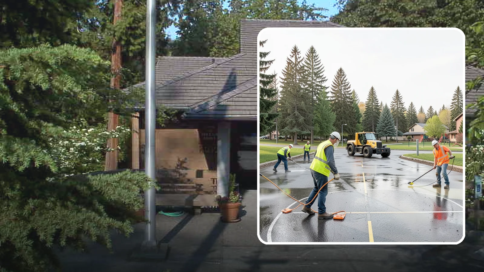 Basketball Court Cleaning in Yarrow Point, King County, WA - Pressure cleaning that restores traction and appearance to outdoor public basketball courts.