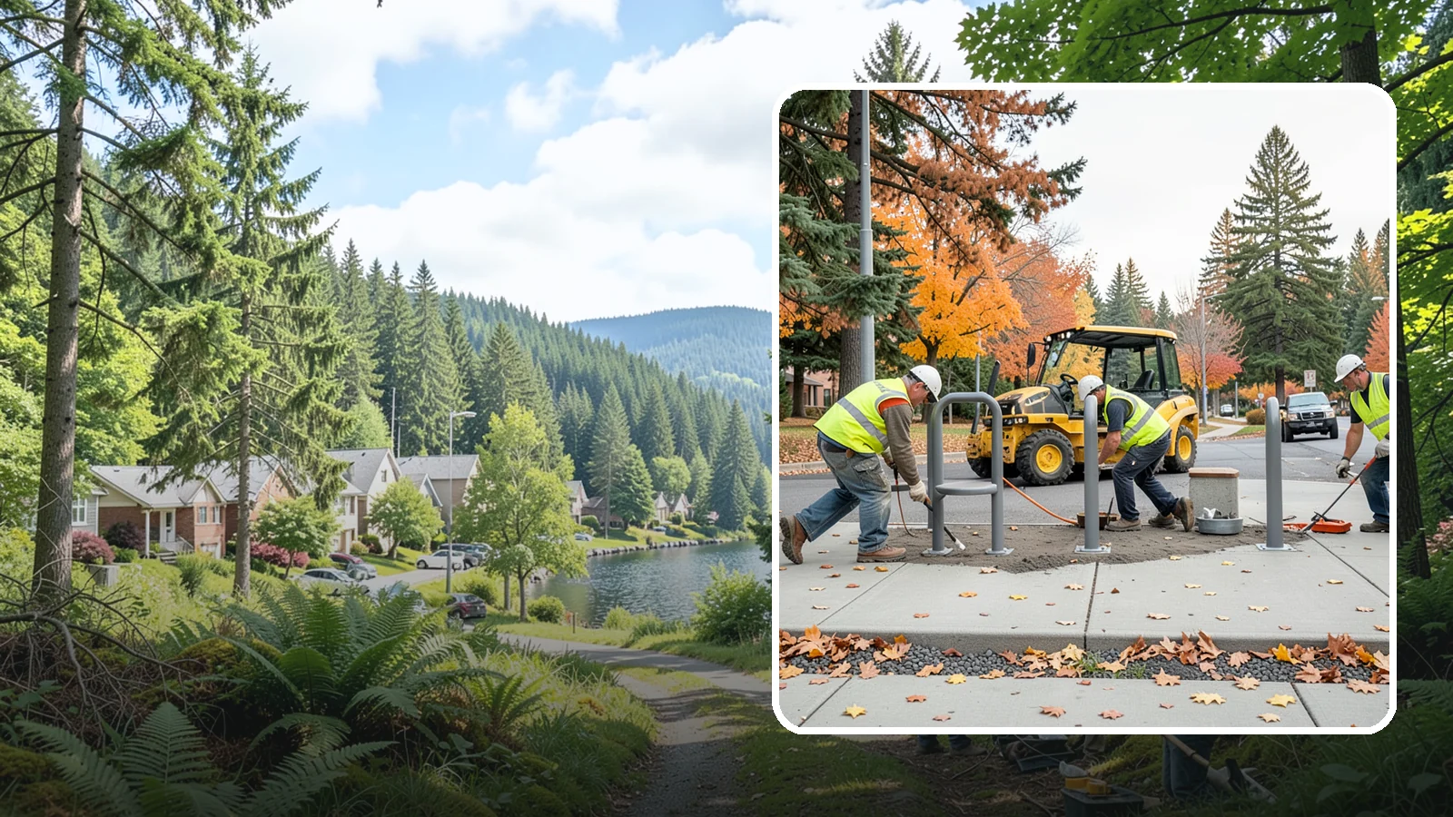 Bench Installation in Lake Forest Park, King County, WA - We install park and streetscape benches on engineered footings with anchoring that resists theft and vandalism.