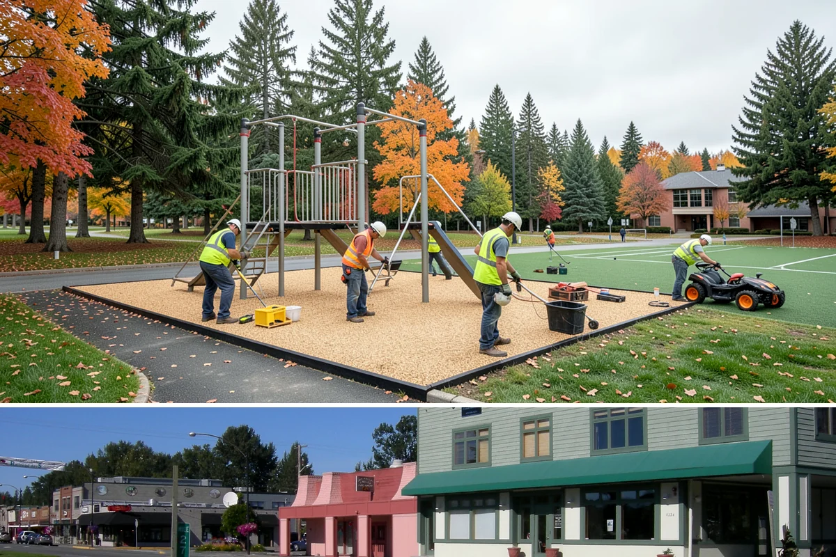Bench Installation in Snoqualmie, King County, WA - Concrete-pad installations favor drier months for reliable cures, while surface-anchored benches on existing hardscape can be set...