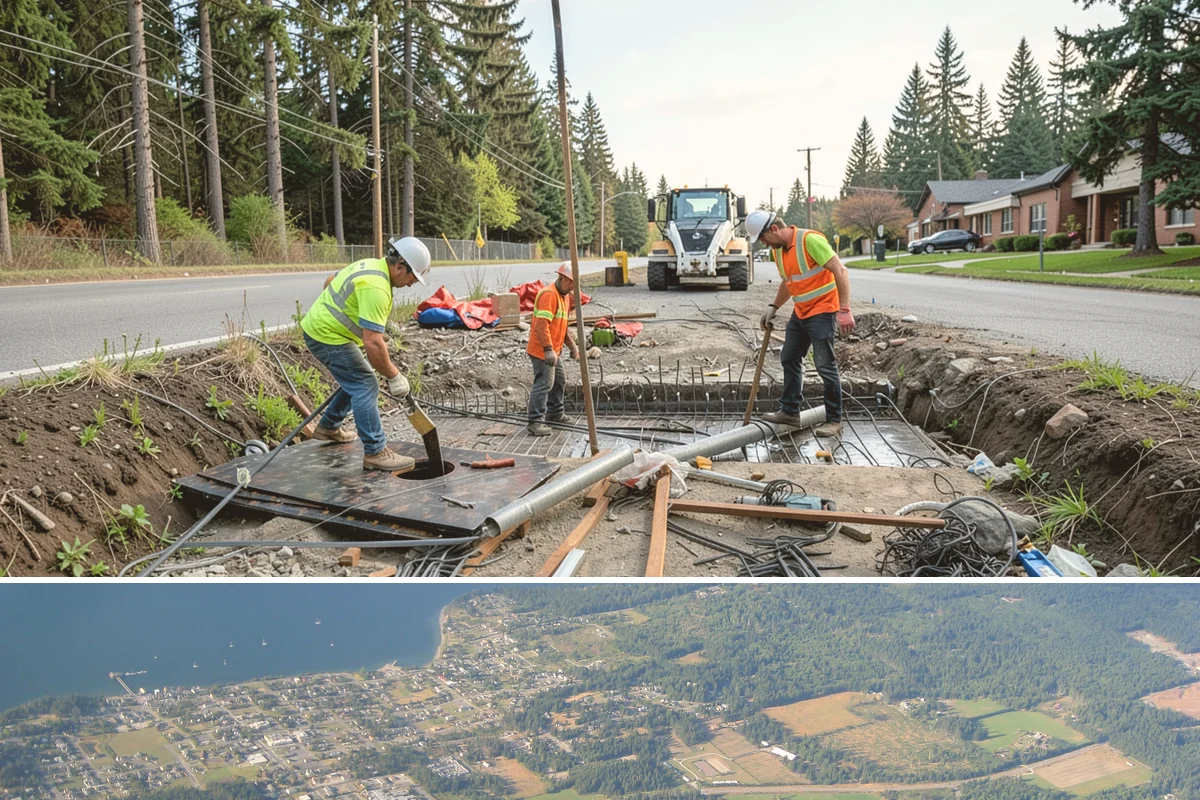 Bike Rack Installation in Coupeville, Island County, WA - Core-drilled installs proceed year-round on existing hardscape, while new footings favor drier weather for concrete cures.