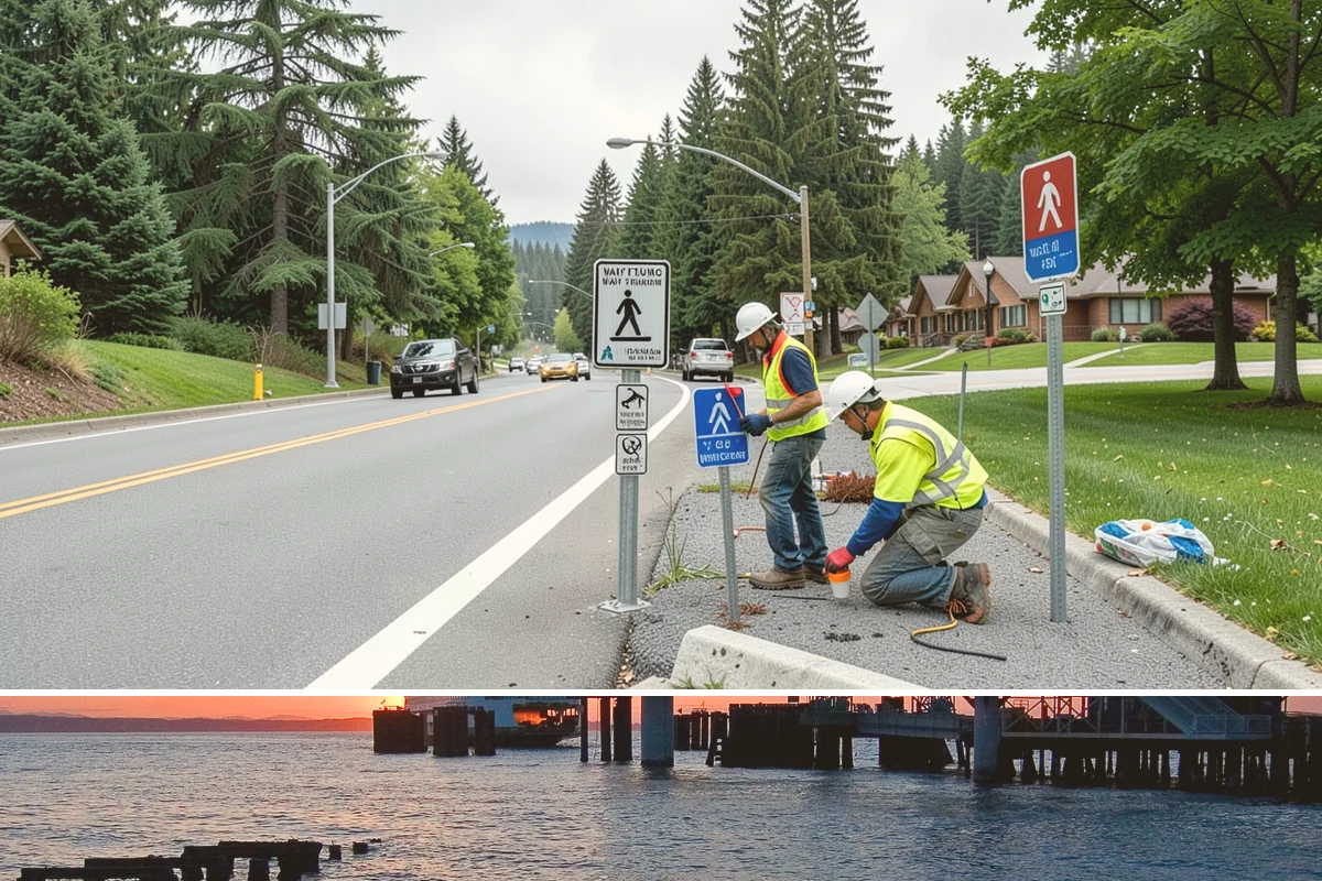 Bike Rack Installation in Edmonds, Snohomish County, WA - Core-drilled installs proceed year-round on existing hardscape, while new footings favor drier weather for concrete cures.