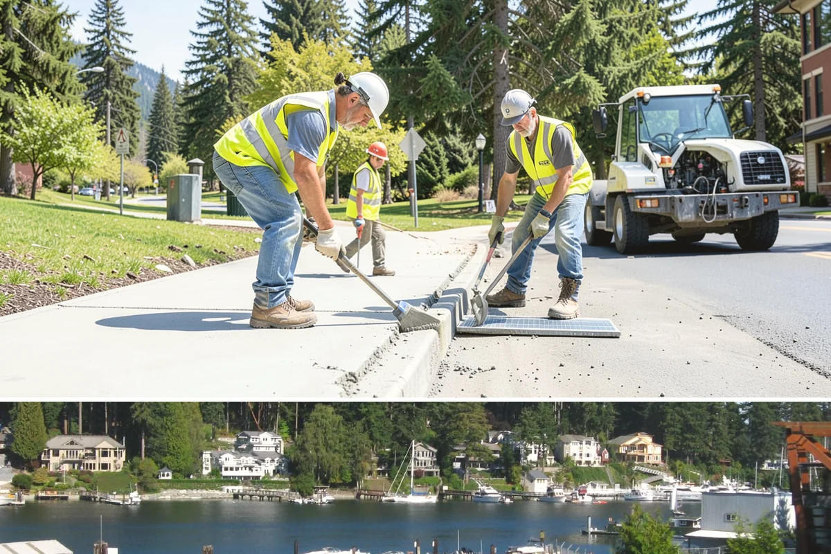Bike Rack Installation in Gig Harbor, Pierce County, WA - Core-drilled installs proceed year-round on existing hardscape, while new footings favor drier weather for concrete cures.
