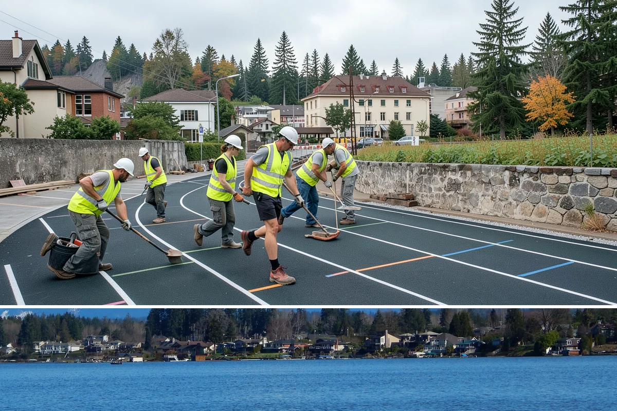 Bike Rack Installation in Lake Stevens, Snohomish County, WA - Core-drilled installs proceed year-round on existing hardscape, while new footings favor drier weather for concrete cures.
