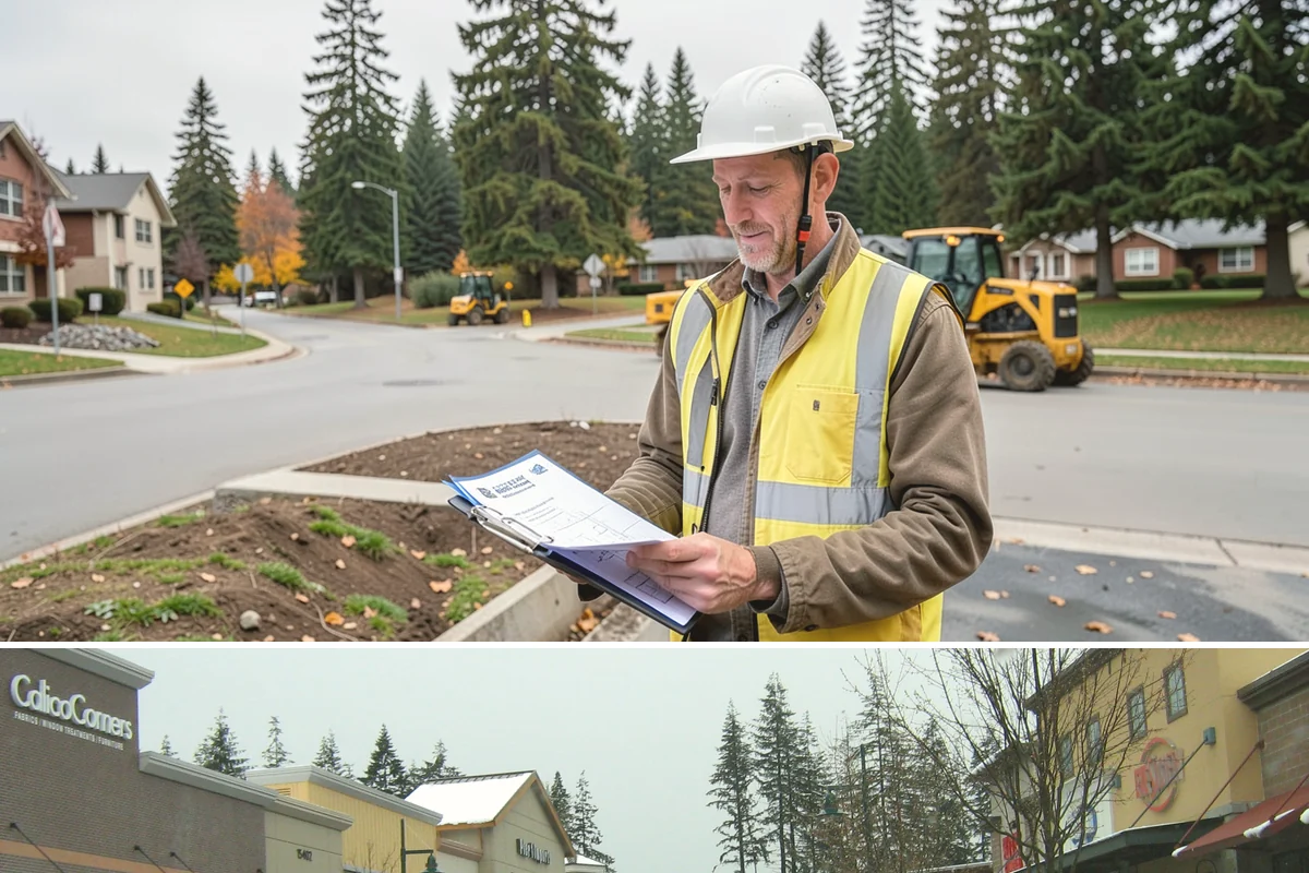 Bike Rack Installation in Mill Creek, Snohomish County, WA - Core-drilled installs proceed year-round on existing hardscape, while new footings favor drier weather for concrete cures.